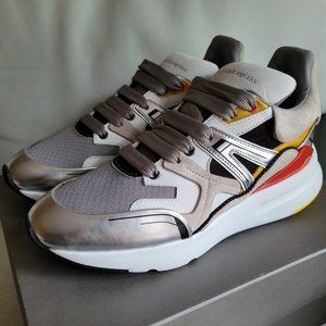 Alexander Mcqueen 42 9 Sprint Runner Court Trainer Oversize Sneaker White Silver